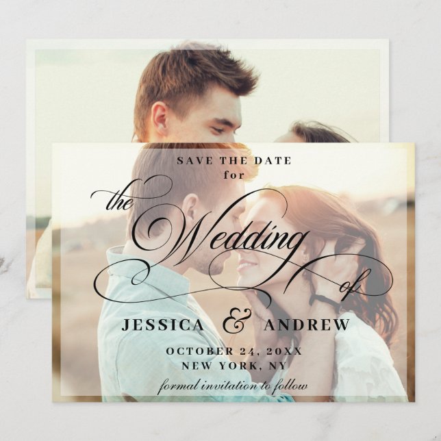 Reserva La Fecha Elegante caligrafía Boda 2 FOTO Guardar fecha (Anverso / Reverso)