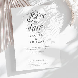 Reserva La Fecha Elegante caligrafía Boda blanco negro