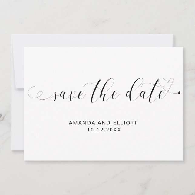 Reserva La Fecha Elegante caligrafía Boda blanco y negro (Anverso)