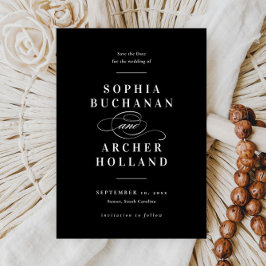 Reserva La Fecha Elegante caligrafía Boda blanco y negro