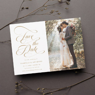 Reserva La Fecha Elegante caligrafía Boda de oro foto