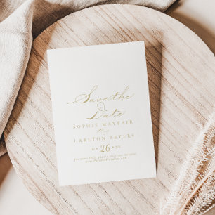 Reserva La Fecha Elegante caligrafía Boda de oro salva la fecha
