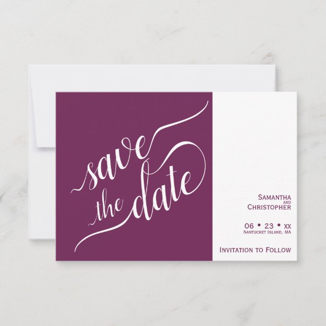Reserva La Fecha Elegante caligrafía Boda Magenta Minimalista (Anverso)