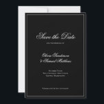 Reserva La Fecha Elegante caligrafía clásica Boda de borde negro<br><div class="desc">Presentamos nuestra Elegante Boda de Caligrafía Guardar la Fecha: un diseño clásico, en blanco y negro que exuda encanto eterno. Con una caligrafía intrincada y un monograma personalizado en la parte posterior, esto ahorra la fecha captura la esencia del romance y la sofisticación. Sencillo pero cautivador, le da el tono...</div>