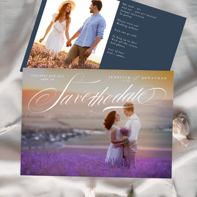 Reserva La Fecha Elegante Caligrafía Código QR Clásico Dos Fotos (Subido por el creador)