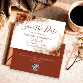 Reserva La Fecha Elegante Caligrafía Código QR Floral Boda Boho