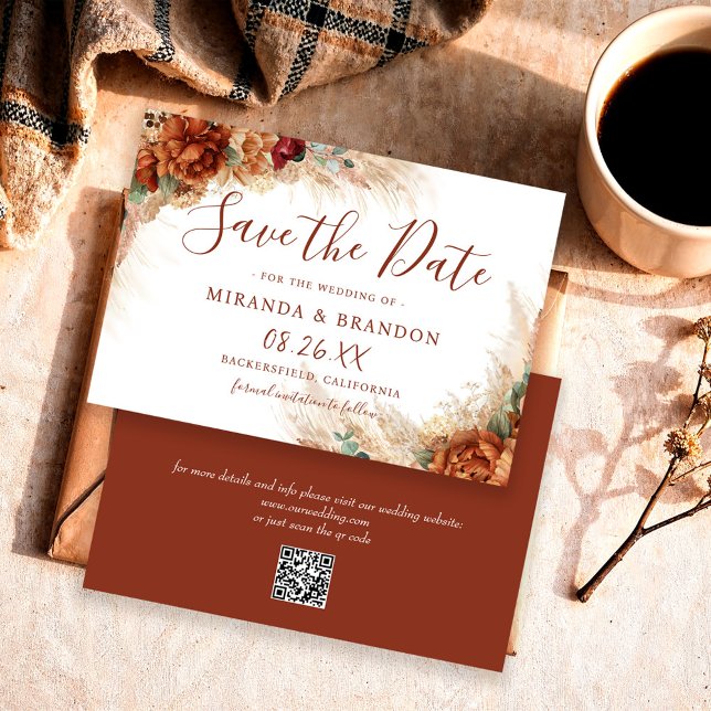 Reserva La Fecha Elegante Caligrafía Código QR Floral Boda Boho (Subido por el creador)