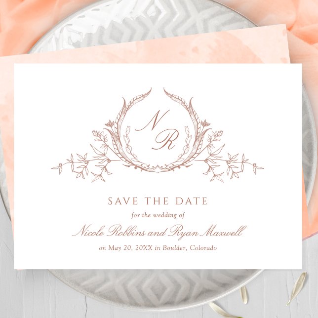 Reserva La Fecha Elegante caligrafía de Boda PeachMonograma (Subido por el creador)