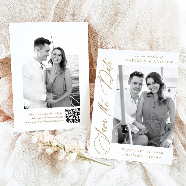 Reserva La Fecha Elegante caligrafía de oro 2 Boda de código QR fot (Subido por el creador)