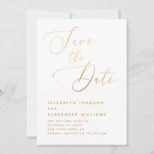 Reserva La Fecha Elegante Caligrafía Dorada Boda Clásica Minimali