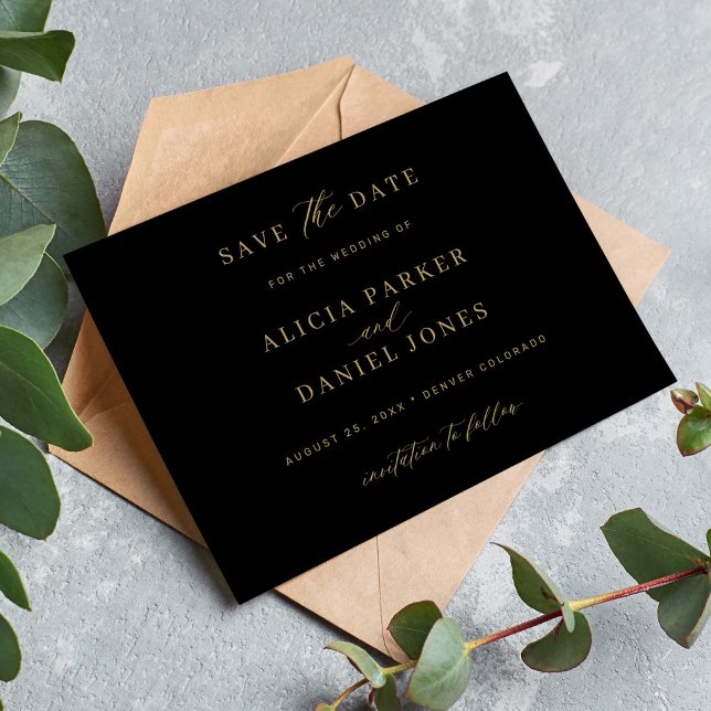 Reserva La Fecha Elegante caligrafía dorada boda negro clásico (Subido por el creador)