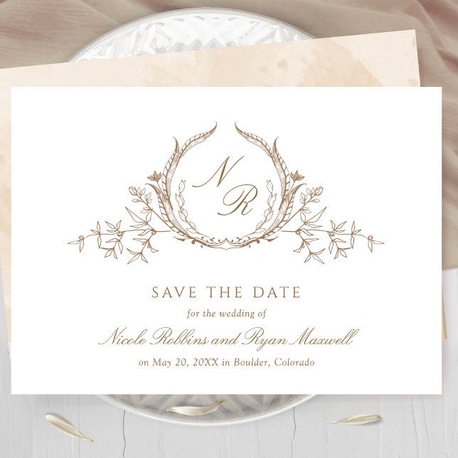 Reserva La Fecha Elegante caligrafía en monograma de crema beige (Subido por el creador)
