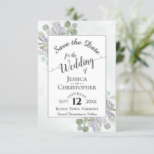Reserva La Fecha Elegante caligrafía Eucalyptus y Boda Lavender