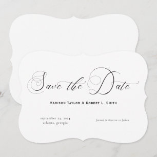 Reserva La Fecha Elegante caligrafía formal Boda blanco negro