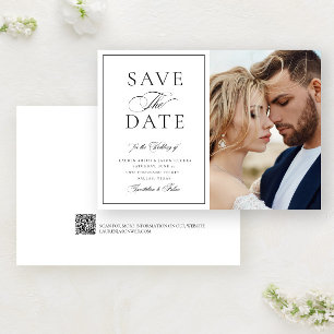 Reserva La Fecha Elegante caligrafía Foto Boda de código QR