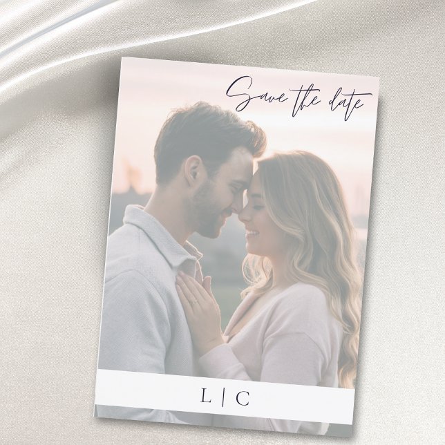 Reserva La Fecha Elegante caligrafía fotográfica desvanecida Marina (Subido por el creador)