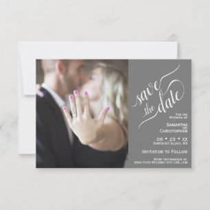 Reserva La Fecha Elegante caligrafía gris 2 panel Boda de fotografí