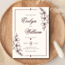 Elegante Caligrafía Moderna Floral Burgundy Boda