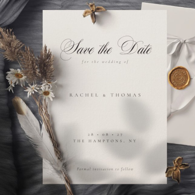 Reserva La Fecha Elegante caligrafía Monograma Boda blanco negro (Elegant Calligraphy Monogram Black White Wedding Save The Date)