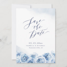 Reserva La Fecha Elegante caligrafía polvoriento boda floral azul