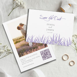 Reserva La Fecha Elegante caligrafía púrpura QR Código Boda fotográ