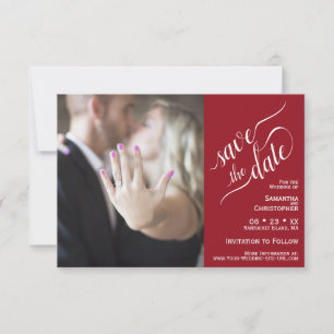 Reserva La Fecha Elegante caligrafía rojo 2 panel Boda de fotografí