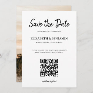 Reserva La Fecha Elegante Caligrafía Script QR Foto De Código Guard