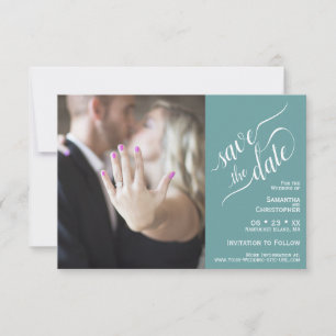 Reserva La Fecha Elegante caligrafía Verde azulado 2 panel Boda de 