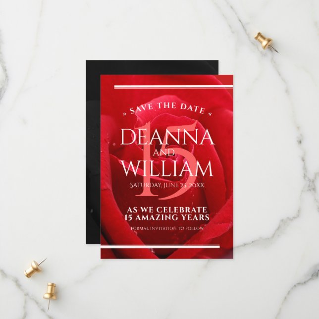 Reserva La Fecha Elegante celebración del 15° Rosa de aniversario d (Anverso/Reverso In Situ)