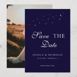 Reserva La Fecha Elegante célebre guión azul Boda foto