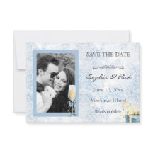 Elegante champán azul y blanco salva la fecha