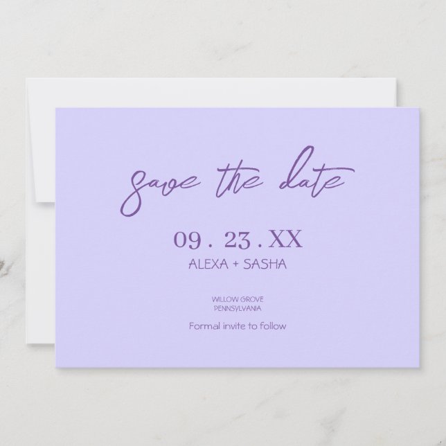 Reserva La Fecha Elegante Chic Morado Lavanda (Anverso)