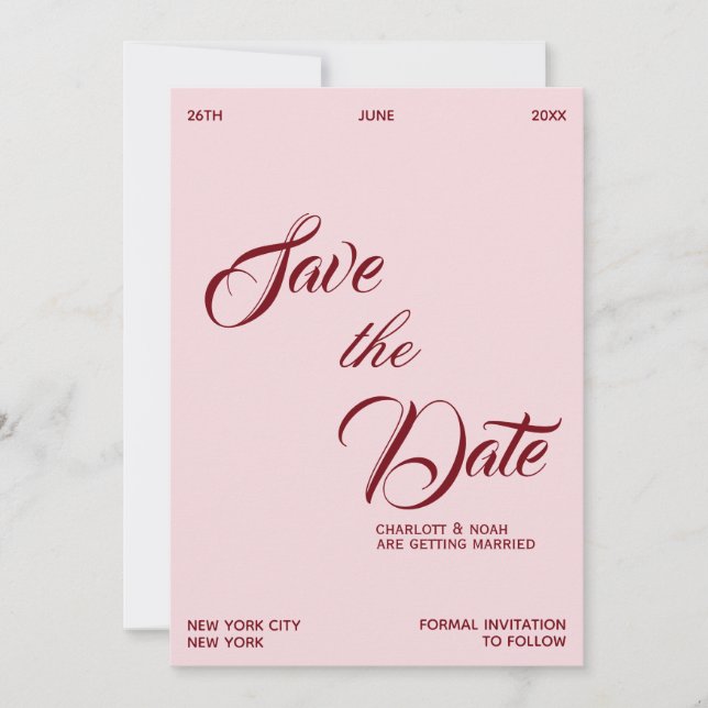 Reserva La Fecha Elegante Chic Rosa Suave Boda de Dinero Antiguo (Anverso)