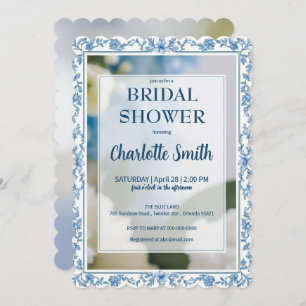 Reserva La Fecha Elegante chinoiserie azul flor ducha de novia