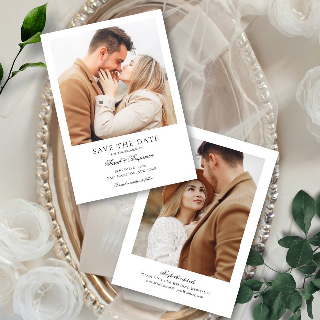 Reserva La Fecha Elegante Clásico Formal de Boda con 2 Fotos (This 2-photo save the date has an elegant and minimalist yet classic feel to it for a timeless look)
