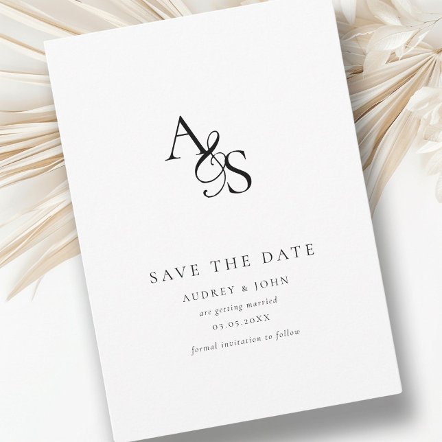 Reserva La Fecha Elegante, Clásico, Monograma, Blanco, Boda (Elegant, Classic, Monogram, White, Save the Date Card. Print + Download availedding Save The Date. )