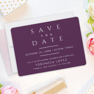 Reserva La Fecha Elegante Clásico Sofisticado Quinceañera Morado Os
