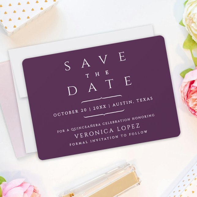 Reserva La Fecha Elegante Clásico Sofisticado Quinceañera Morado Os (Subido por el creador)
