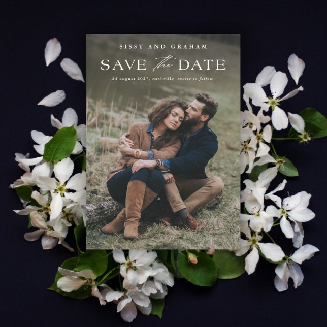 Reserva La Fecha Elegante código QR 2 Foto Boda  (Elegant QR Code 2 Photo Wedding Save the Date Card.)