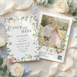Reserva La Fecha Elegante código QR de boda con flores silvestres