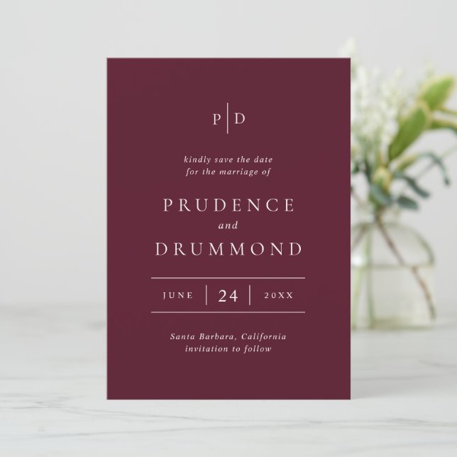 Reserva La Fecha Elegante Código QR de Burgundy Profundo Boda Clási (Anverso de pie)