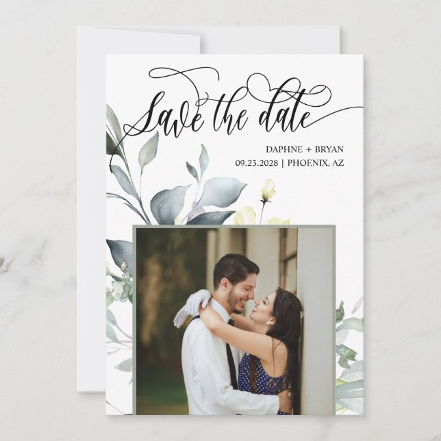 Reserva La Fecha Elegante código QR de hojas verdes modernas para b (Anverso)