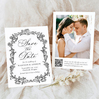 Reserva La Fecha Elegante código QR floral victoriano de boda