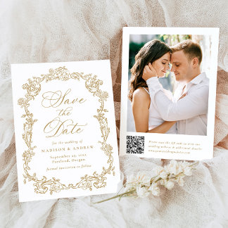 Reserva La Fecha Elegante Código QR Floral Victoriano de Boda en Do