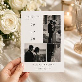 Reserva La Fecha Elegante Colaje de Fotos en Blanco y Negro para Bo