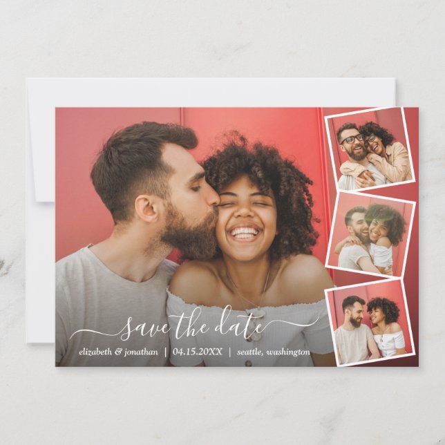 Reserva La Fecha Elegante Collage de fotos de guiones 5 fotos moder (Anverso)