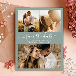 Reserva La Fecha Elegante Collage de fotos Script Sage Green Boda