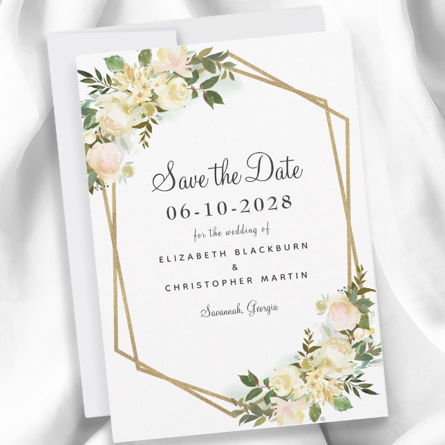 Reserva La Fecha Elegante compromiso de boda acuarela Floral Gold (Elegant Wedding Engagement Watercolor Floral Gold Save The Date)