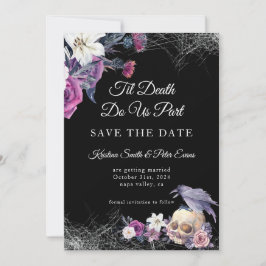Reserva La Fecha Elegante Cráneo Floral Gótico Morado Negro Boda