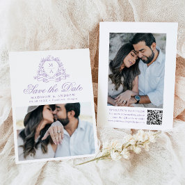 Reserva La Fecha Elegante Crest Floral de Lavanda Foto Boda
